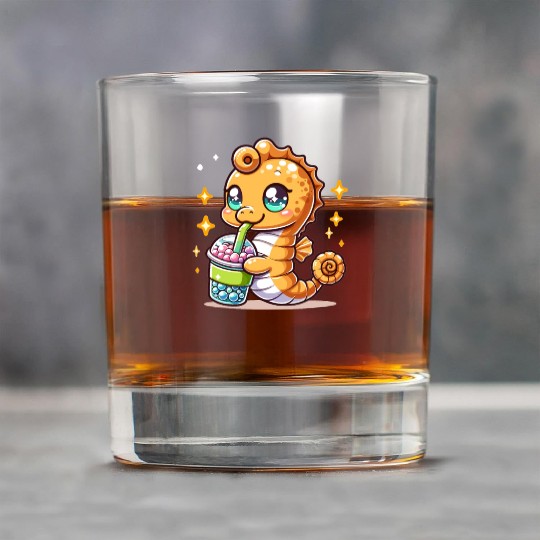 Kawaii Sea Horse Enjoys Bubble Tea Sea Animal Boba Rock Glasses