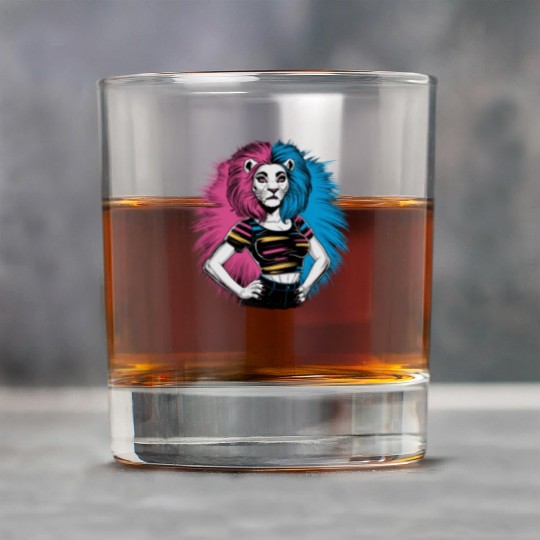 Punk Lion with pink and blue hair retro style for Rock Glasses