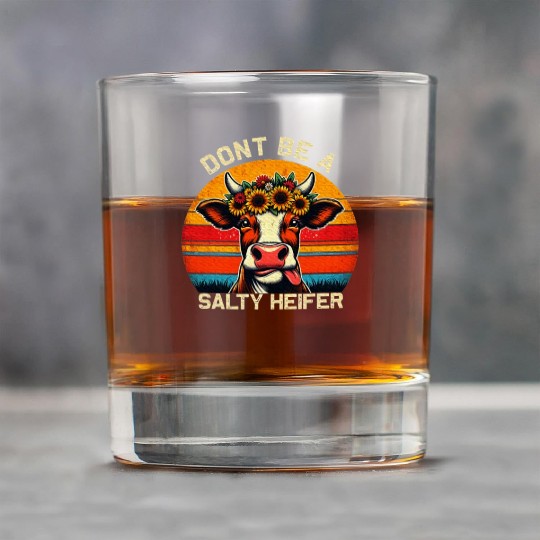 Don't Be A Salty Heifer Cows Lover Vintage Farm Rock Glasses
