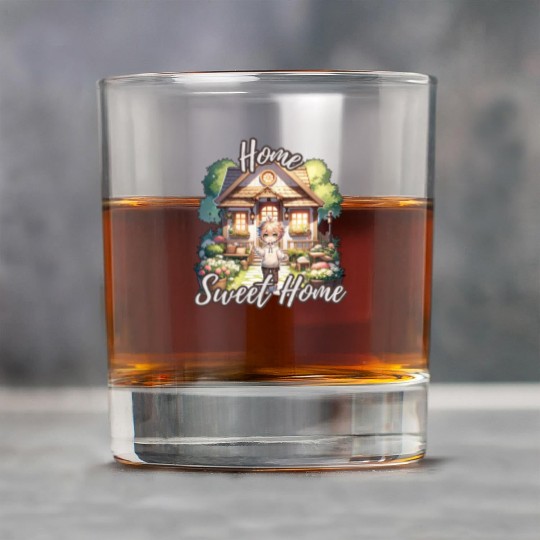 Home Sweet Home House Cabinand Person Waving 1 Rock Glasses