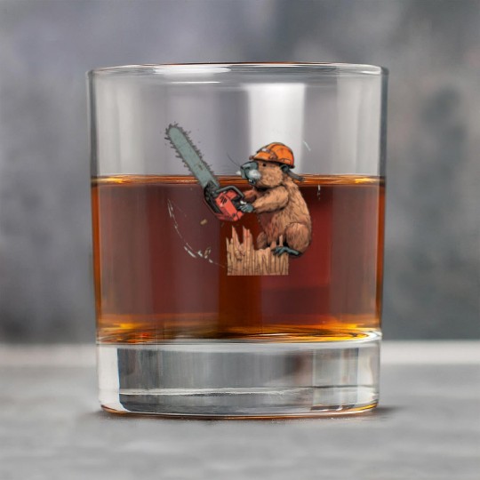 Beaver Lumberjack Chainsaw Rock Glasses
