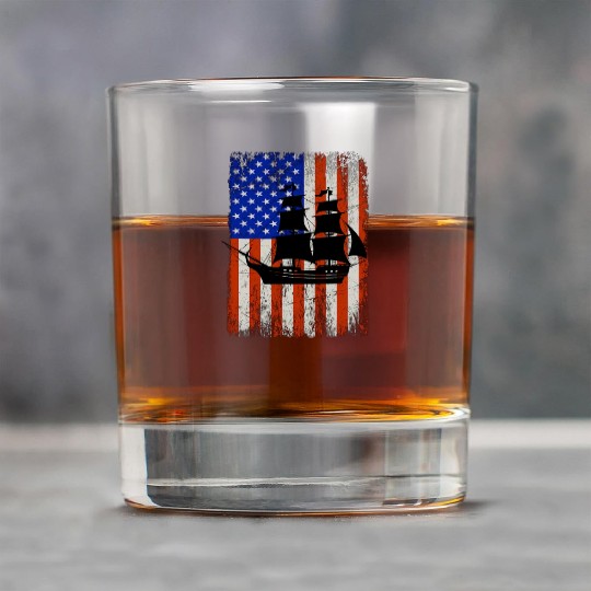 Stars, Stripes & Pirate Ship American Flag Rock Glasses