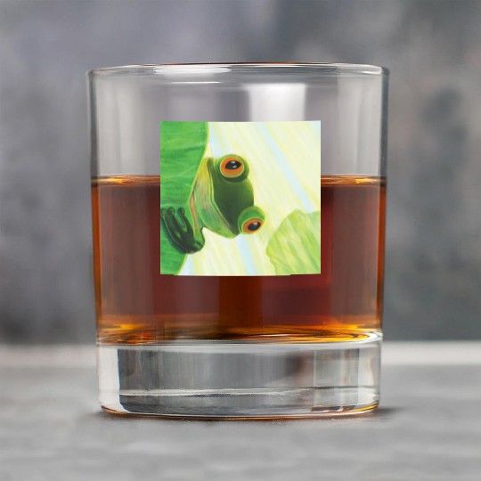 Cute Green Frog Peeping out From Behind Lily Pad Rock Glasses