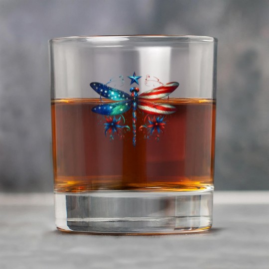 American Flag Dragonfly Patriotic 4th of July Rock Glasses