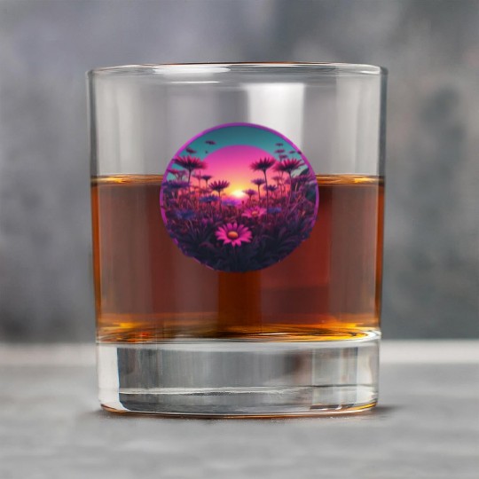 Synthwave Wild Flower Design Rock Glasses