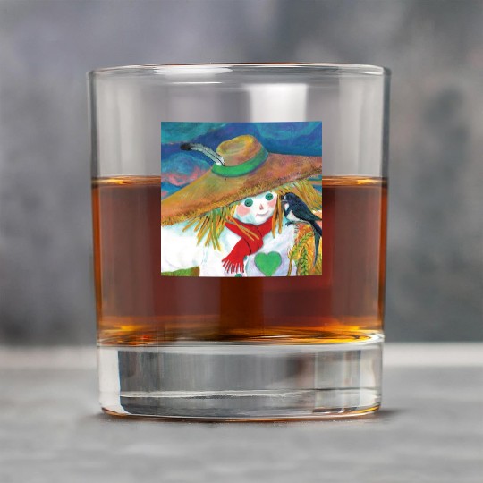 Cute Scarecrow And Barn Swallow Illustration Rock Glasses