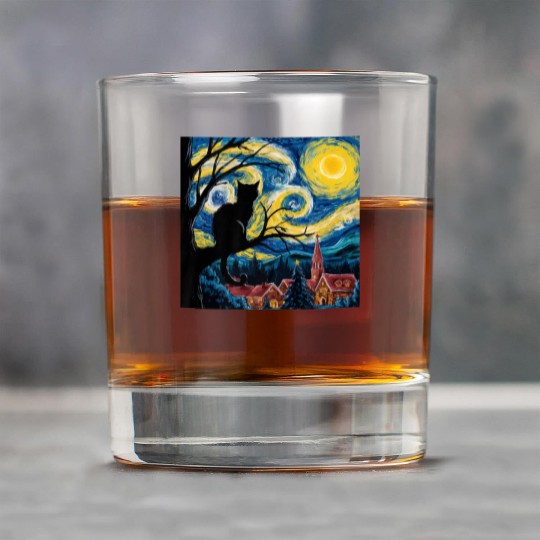 Starry Night Cat Art Premium Rock Glasses