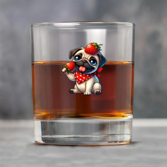 Quirky Dog Pug with Strawberry on Head Fruity Rock Glasses