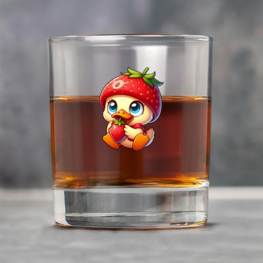 Cute Duck with Strawberry Fruity Quirky Fruit Rock Glasses