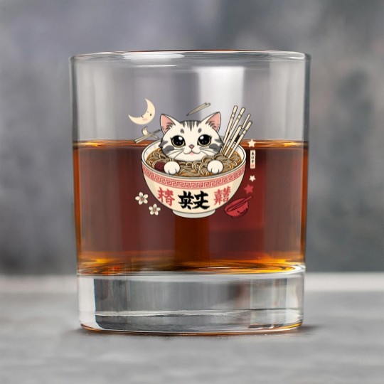 Kawaii Ramen Cat Japanese Noodles for Otaku Lovers Rock Glasses