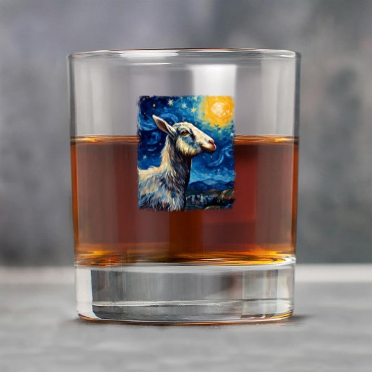 Goat Farm Animal Farmer Starry Night Painting Rock Glasses