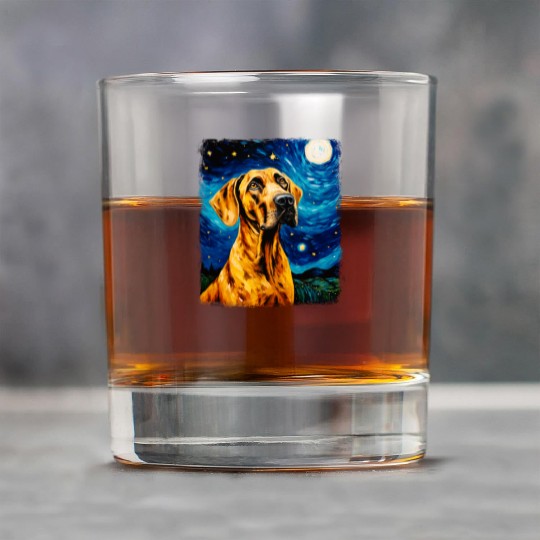 Great Dane Dog Starry Night Painting Rock Glasses