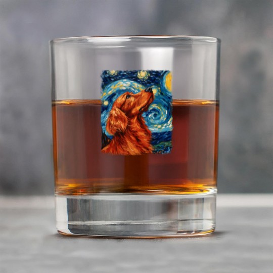 Irish Setter Dog Starry Night Painting Rock Glasses
