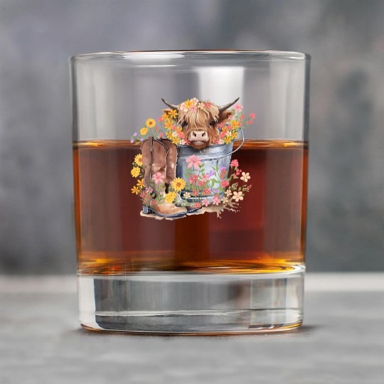 Highland Cow flowers Christmas Rock Glasses