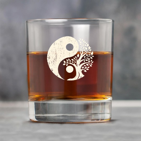 Nature's Balance: Yin Yang Tree of Life Rock Glasses