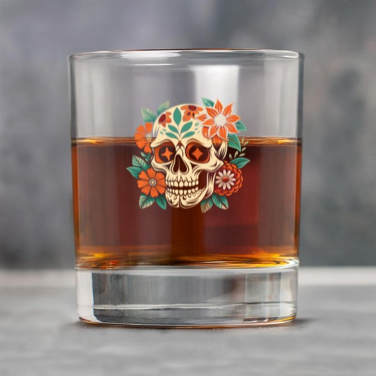 Vintage Retro Halloween Sugar Skull with floral Rock Glasses