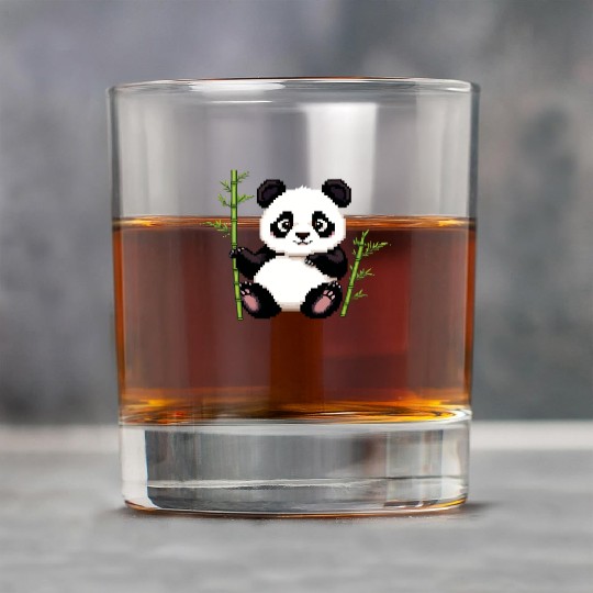 A pixel art of a panda with a bamboo leaf Rock Glasses