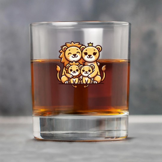 Lion Family Mother And Father With Two Children Rock Glasses