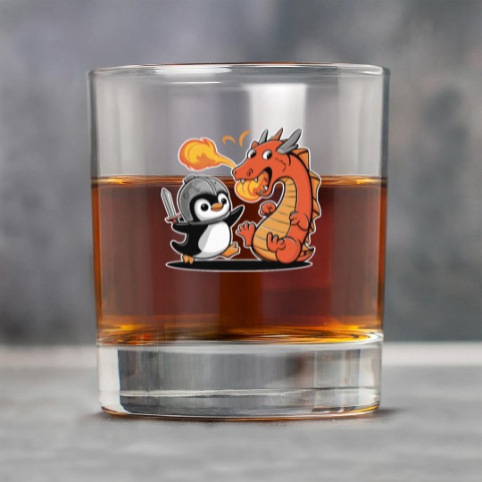 Knight Penguin Vs Fiery Dragon Showdown Rock Glasses