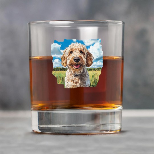 Labradoodle Field Nature Golden Doodle Watercolor Rock Glasses
