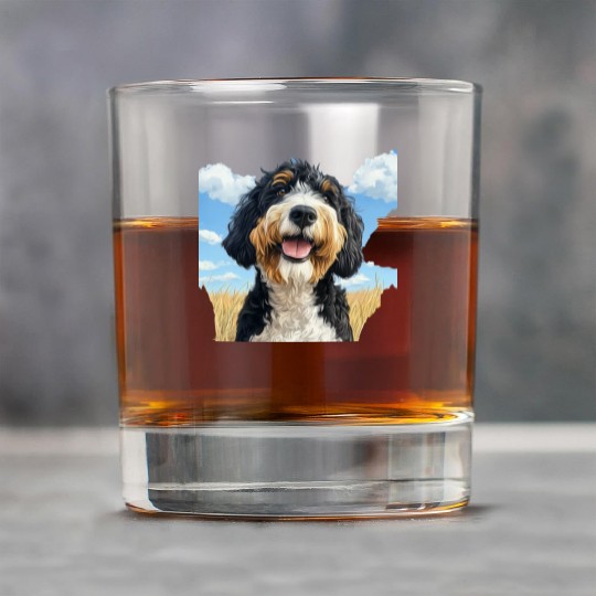 Bernedoodle Field Nature Bernedoodle Watercolor 2 Rock Glasses