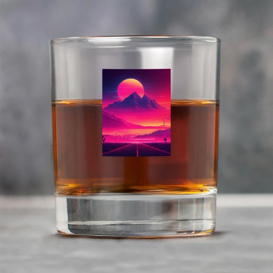 Neon Horizon: A Synthwave Journey Rock Glasses
