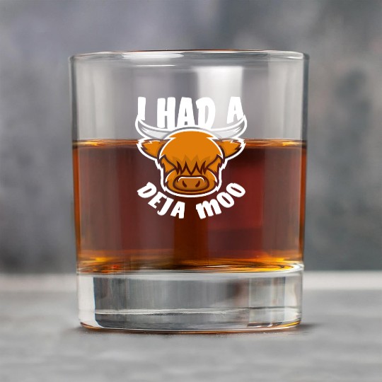 Highland Cow Deja Moo Funny Saying Rock Glasses