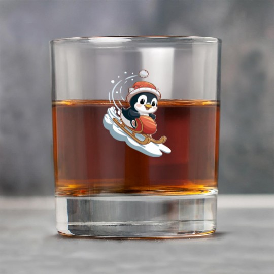 Cute Christmas Penguin Sledding Fun Rock Glasses