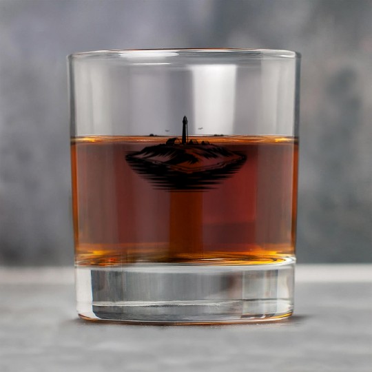 Lonely Island With Lighthouse On The Coast Rock Glasses