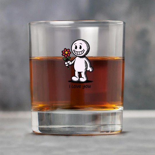 Stick Figure with Flower I LOVE YOU Rock Glasses