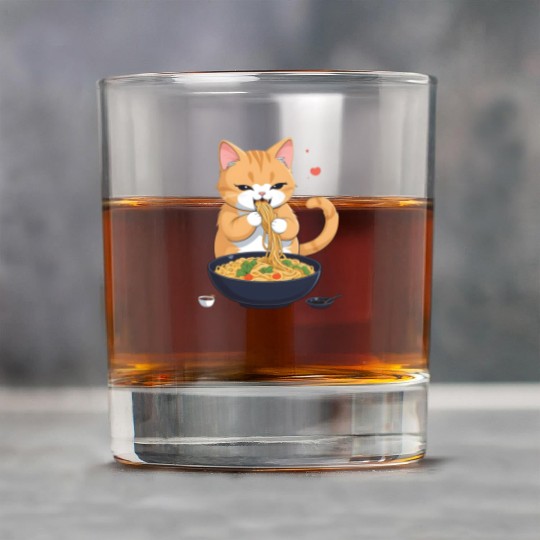 Funny Kawaii Cat Eating Ramen Noodles Japanese Rock Glasses