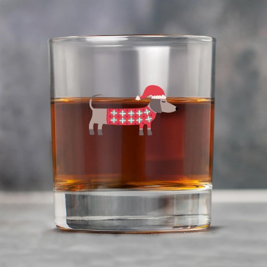 Christmas Dachshund Dog in a Santa Hat and Sweater Rock Glasses