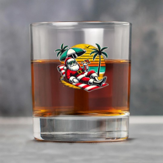 Santa Relaxing at the Tropical Beach Rock Glasses