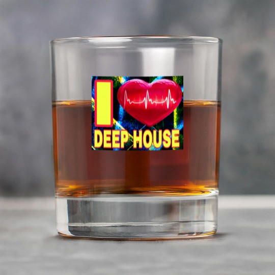 I LOVE DEEP HOUSE YELLOW FONTS Rock Glasses