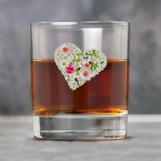 heart of flowers blossoms daisy tulip pink peony Rock Glasses