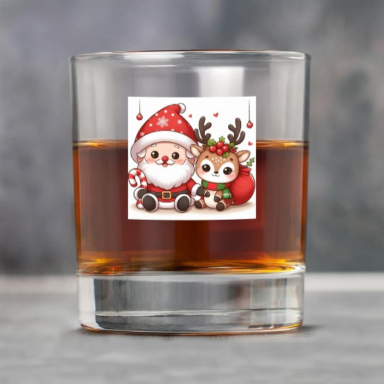 Festive Santa and Reindeer Illustration Rock Glasses