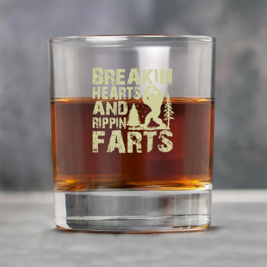 Bigfoot Funny breakin Hearts & Rippin Farts Rock Glasses