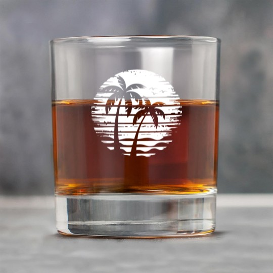 Vintage Palm Tree Beach Sunset Tropical Retro Rock Glasses