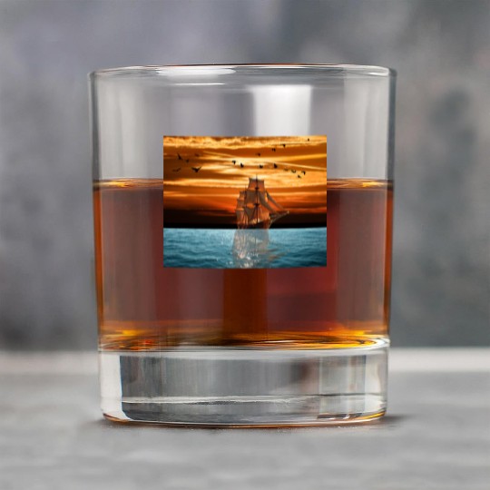 Pirate ship on sea Rock Glasses