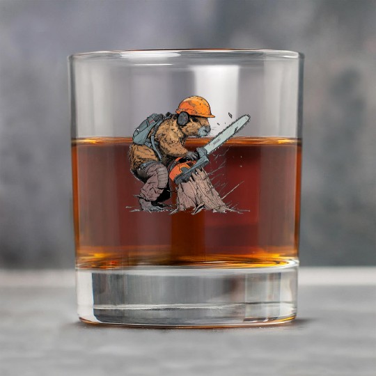 Beaver Lumberjack Chainsaw Rock Glasses