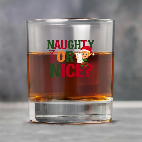 Naughty or Nice Elf Checklist Christmas Fun Rock Glasses