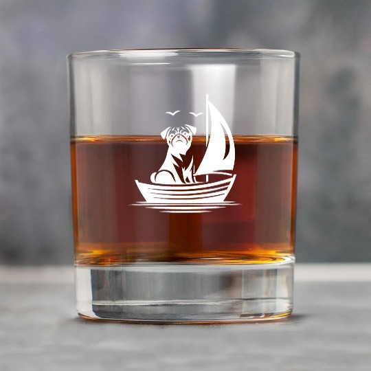 Pug silhouette sailboat minimalist Rock Glasses