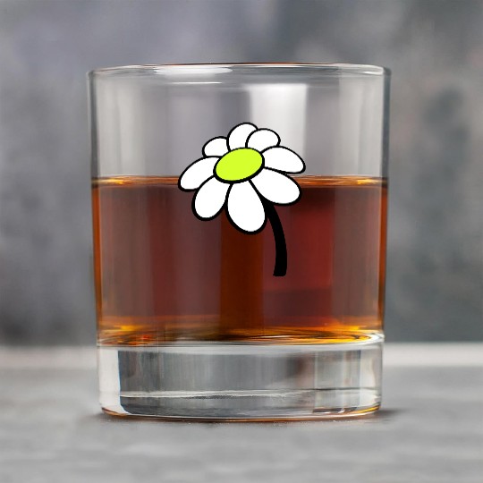 Small Daisy Flower White Decorative Nature Design Rock Glasses