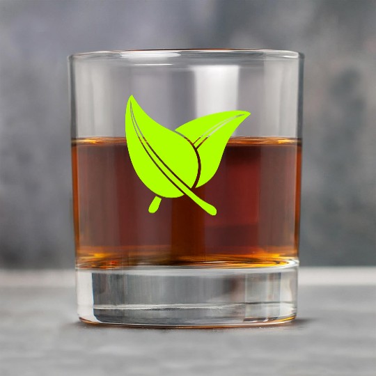 2 Green Beautiful Leaves Eco Spring Summer Nature Rock Glasses