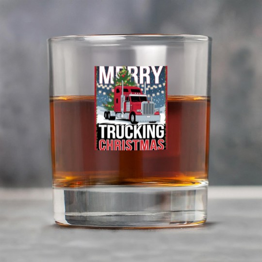 Merry Trucking Christmas Festive Semi-Truck Card Rock Glasses