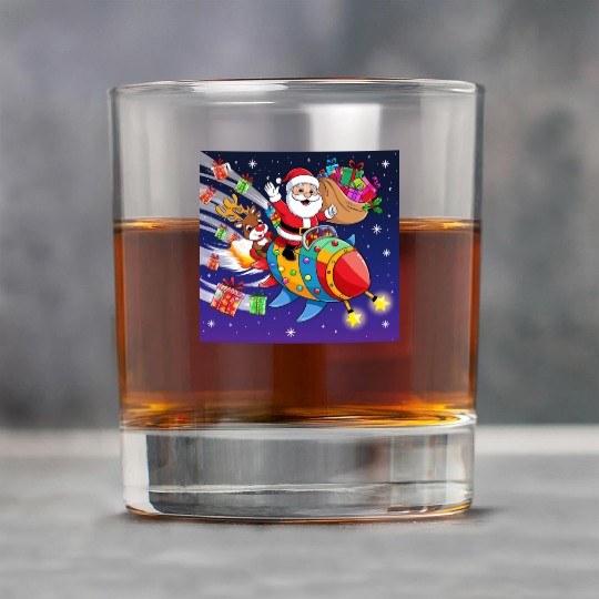 Reindeer with father christmas and spaceship Rock Glasses