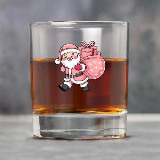 Pink Christmas Santa, Merry Christmas Rock Glasses
