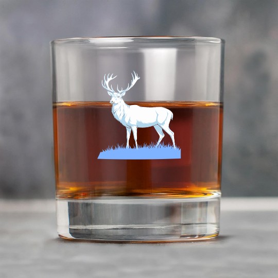 White Stag Deer Standing In Grass Rock Glasses