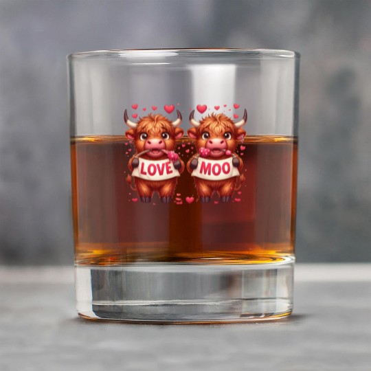 Cute cartoon valentines highland cow Rock Glasses