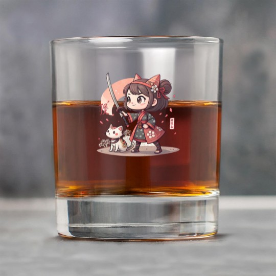 Adorable Anime Samurai Girl: Cat & Katana Design Rock Glasses